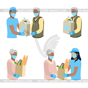 Food and medicine delivery for the elderly - royalty-free vector image