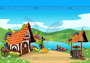 Country house with a well - vector clipart