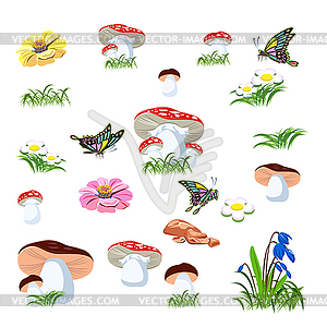 Mushrooms set - vector image