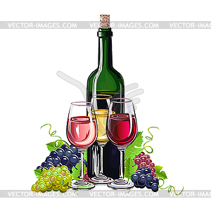 Wine and grapes  - vector clipart