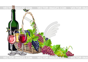 Wine and grapes - vector clip art