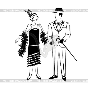 Couple in retro clothes  - vector clipart