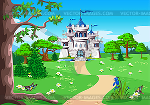 Fairy background with castle - vector clipart / vector image