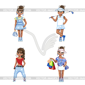 Beautiful black girl set  - vector clipart