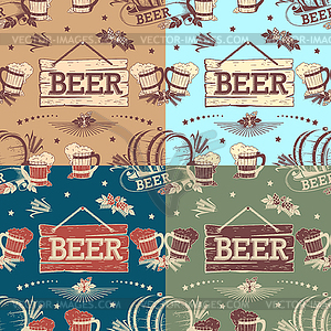 Beer seamless pattern set - vector image