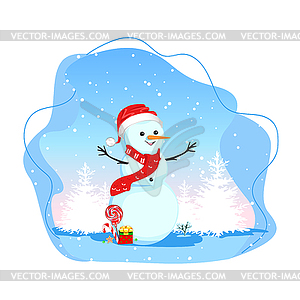 Snowman on winter background - vector image