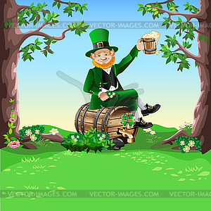 Leprechaun with beer - vector clipart