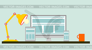 Flat design of mobile and desktop computer - vector clipart