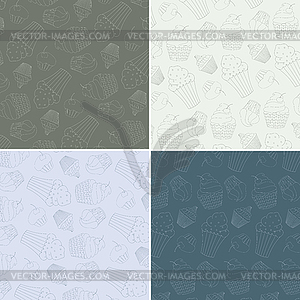 Set of Seamless Patterns with Cute Cupcakes - royalty-free vector image