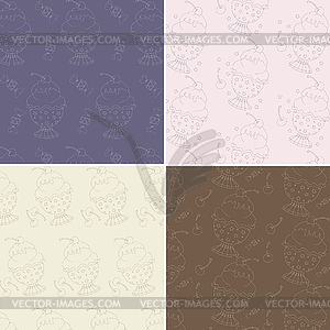 Set of four seamless patterns with cute ice cream - vector clipart