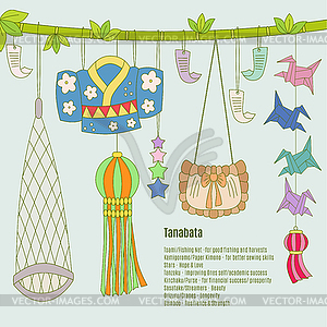 Tanabata hand-drawn symbols - vector clipart