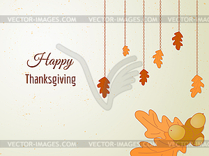 Happy Thanksgiving greeting card with oak leaves an - vector image