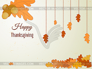 Happy Thanksgiving greeting card with oak leaves an - vector clipart