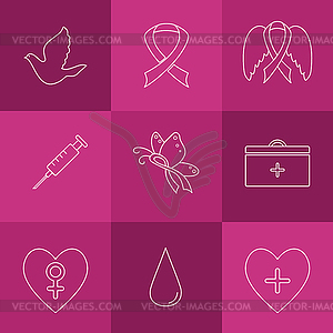 Collection of breast cancer awareness icons - vector image