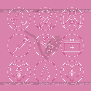 Collection of breast cancer awareness icons - vector image