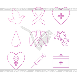 Collection of breast cancer awareness icons - vector clipart