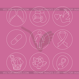 Collection of breast cancer awareness icons - vector image