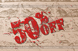 Handmade vintage sale sign banner on grunge brick - vector image