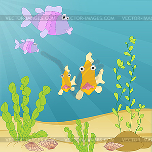 Sea creatures underwater - vector image