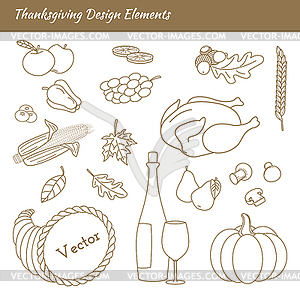 Set of Thanksgiving elements - vector image