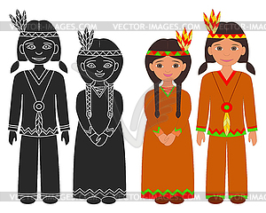 Native American Indian boy and girl - vector clipart