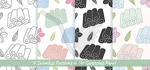 Seamless patterns with Thai massage, spa elements - vector image