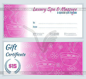 Spa, massage gift certificate template - vector clip art