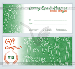 Spa, massage gift certificate template - vector clip art