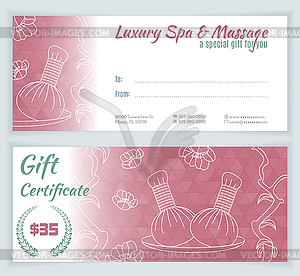 Spa, massage gift certificate template - vector clipart