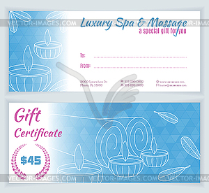 Spa, massage gift certificate template - vector image