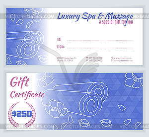 Spa, massage gift certificate template - vector clipart