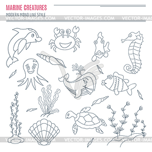 Collection of sea creatures - vector clip art