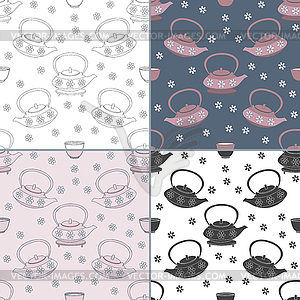 Seamless patterns with Thai massage, spa elements - vector clip art