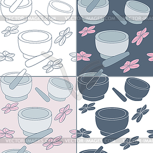 Seamless patterns with Thai massage, spa elements - vector clipart