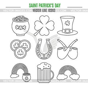 Saint Patricks Day line icons set - vector clip art