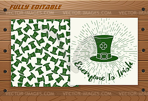 Saint Patricks Day card on wooden table - vector image