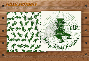 Saint Patricks Day card on wooden table - vector image