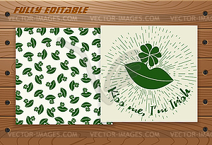 Saint Patricks Day card on wooden table - vector image