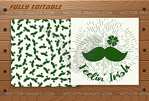 Saint Patricks Day card on wooden table - vector image