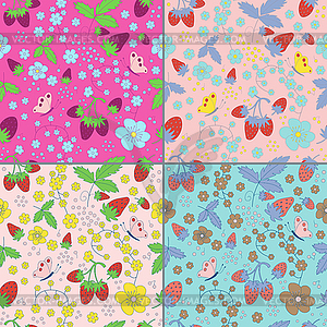 Set of seamless strawberry patterns - vector clipart