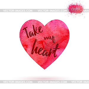 Watercolor template with pin heart - color vector clipart