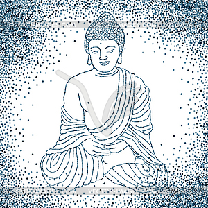 Buddha in meditation with glitter background - vector image