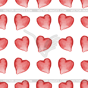 Red watercolor heart shape seamless pattern - vector clipart