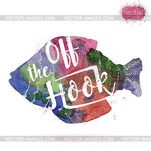 Watercolor card with fish and lettering - royalty-free vector clipart