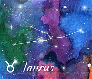 Zodiac sign on watercolor abstract galaxy texture - vector clip art