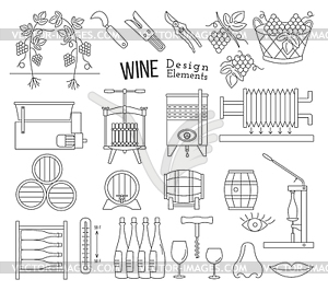 Wine making and wine tasting design elements - vector image