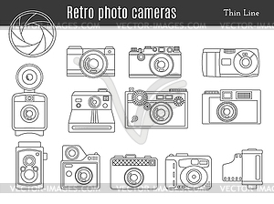 Old retro photo camera set - vector image