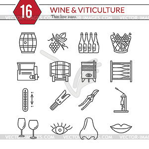 Set of winemaking, wine tasting icons - vector clipart / vector image