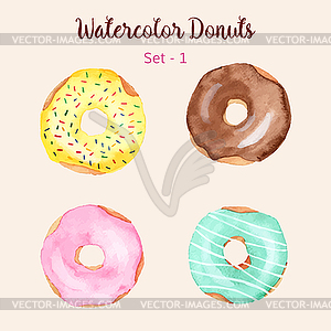 Hand painted isolated watercolor donuts - vector image