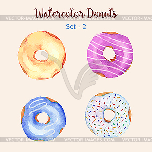 Hand painted isolated watercolor donuts - vector image